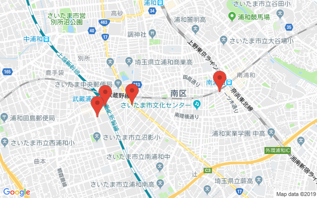 武蔵浦和の保険相談窓口のマップ